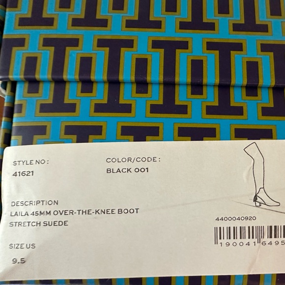 Tory Burch Black Stretch Suede Laila Boots SZ 9.5 with Tie Detail Original Box - Picture 16 of 16